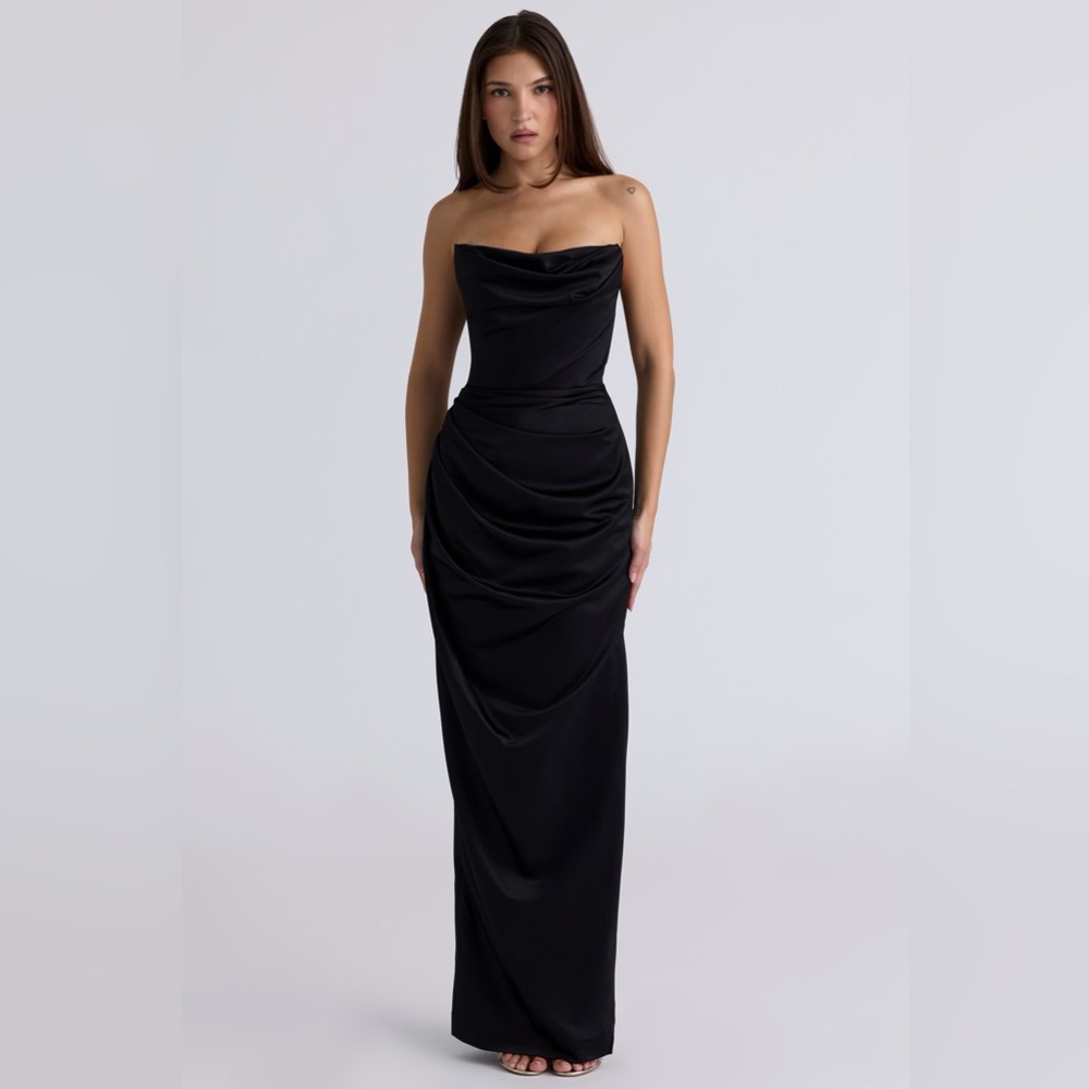 House of CB London Adrienne Black Strapless Corset Maxi Dress. XS (REGULAR CUP)